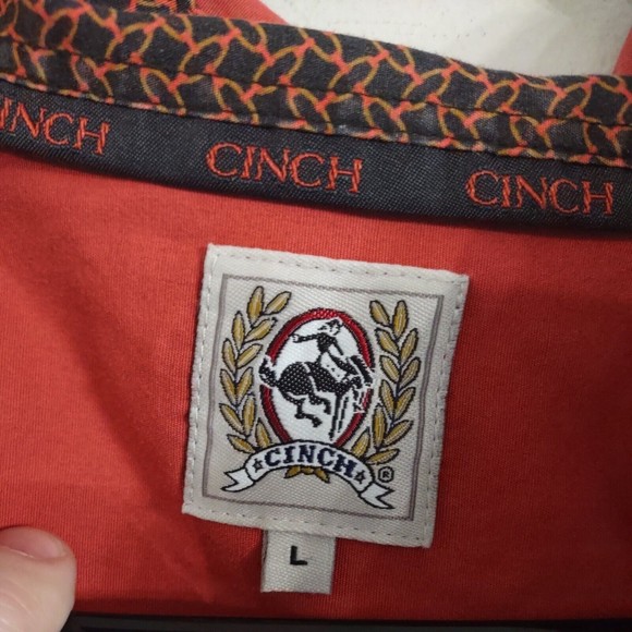 Cinch Shirt Large Solid Orange Button Up Long Sleeve Casual Western Men - Picture 2 of 7